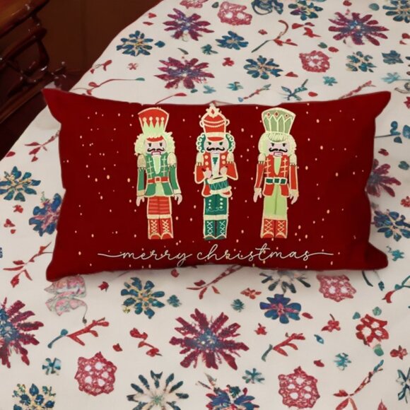 Christmas Pillow Cover Holiday Nutcracker Decor Soft Decorative Lumbar Case 20" - Picture 5 of 13